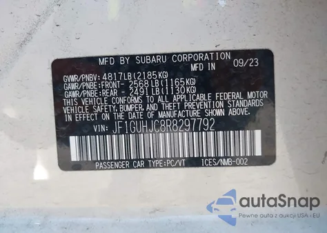 2024 Subaru Impreza Rs 5-Door из США, поврежденный, VIN JF1GUHJC8R8297792